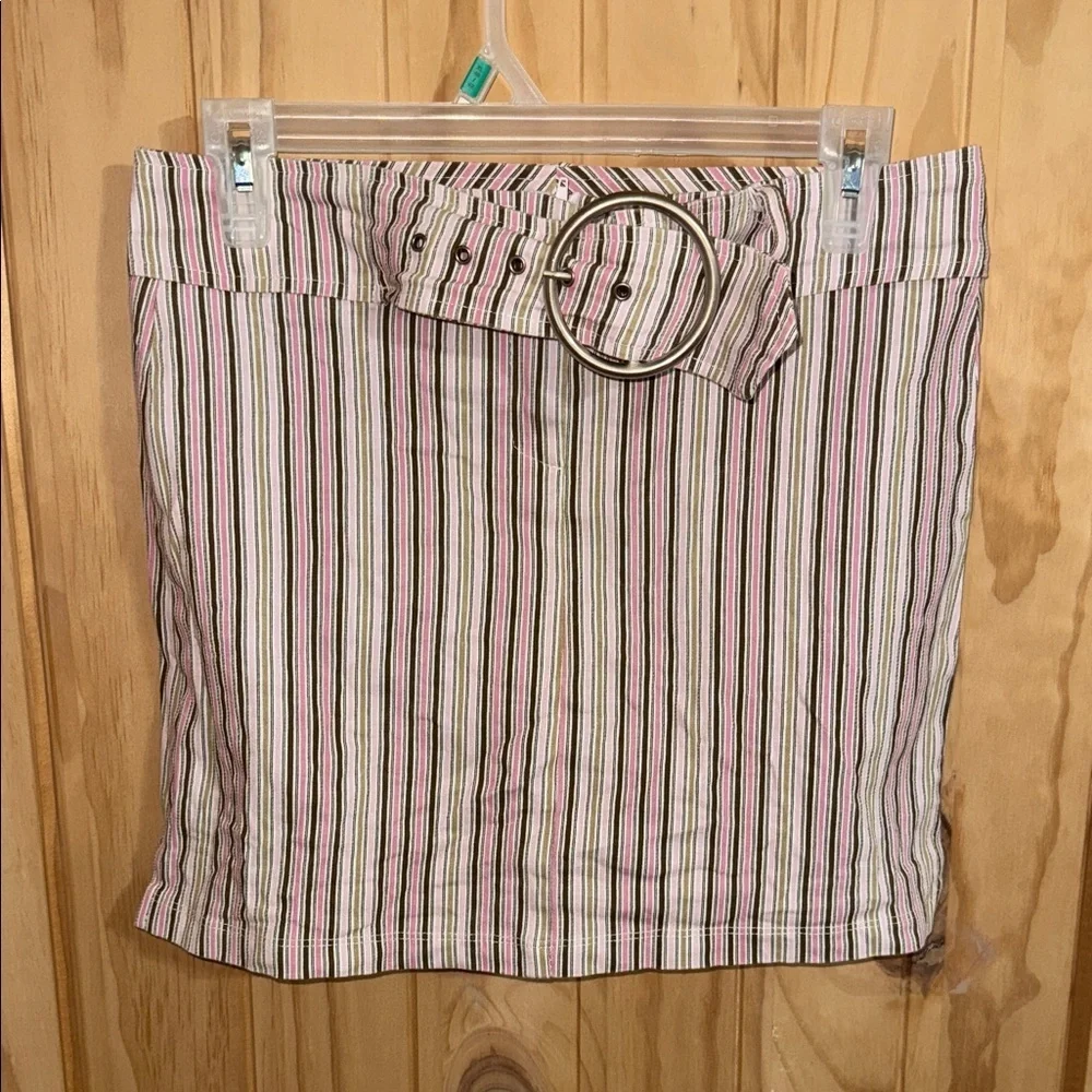 VENUS Multicolor Striped Mini Skirt with Belt - Picture 1 of 4